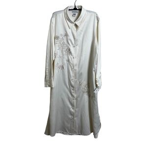 NATORI Vintage Dressing Gown Long Cream Floral Embroidery Lined Robe New